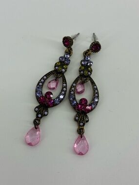 Pink Multi-Stone Drop Earrings - Vintage Style